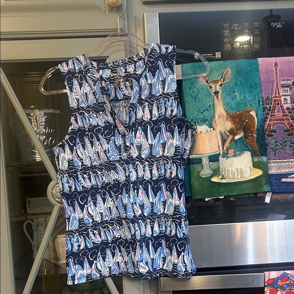 Lilly Pulitzer Blue and White Sailboat Print Top